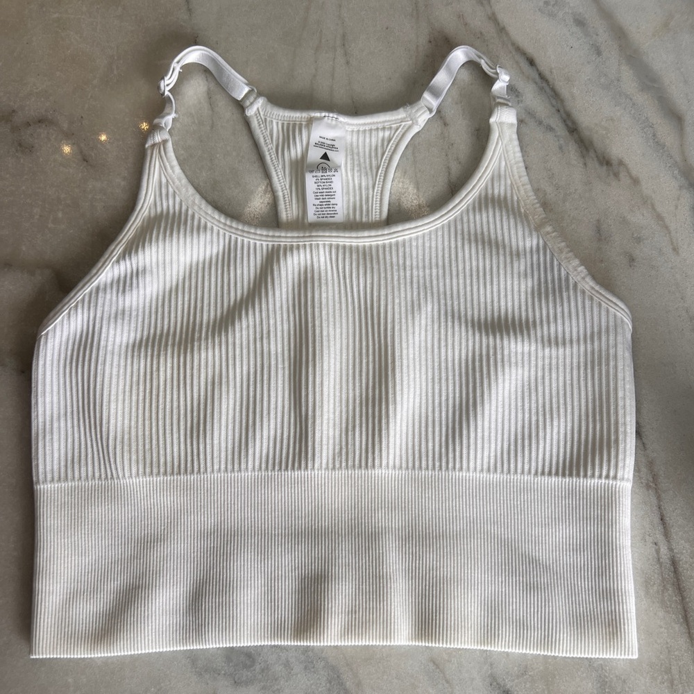 Vitality/Balance Athletica Long Line White Ribbed Soft Sports Bra - Size M